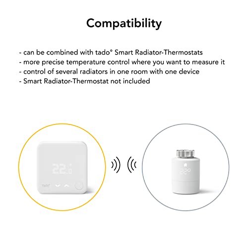 tado° Wireless Temperature Sensor - Wifi Add-On Product For Smart Radiator Thermostat - Digital Temperature Control For Active Heating Control - Easy DIY Installation - Save Energy and Heating Costs