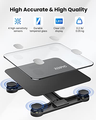 Bluetooth Body Fat Scale, RENPHO Digital Smart Bathroom Weight Scales for Body Composition Analyzer with Smartphone App, 13 Body Composition Measurements for Fitness, Black, Elis 1