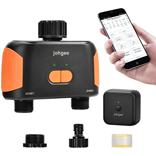 Smart WiFi Water Timer with Separate 2 Outlet, Dual WiFi Sprinkler Timer Outdoor Wireless Water Hose Timer Work with Alexa, Automatic Irrigation Timer for Garden Lawn Watering
