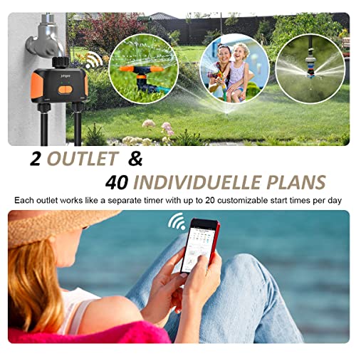 Smart WiFi Water Timer with Separate 2 Outlet, Dual WiFi Sprinkler Timer Outdoor Wireless Water Hose Timer Work with Alexa, Automatic Irrigation Timer for Garden Lawn Watering