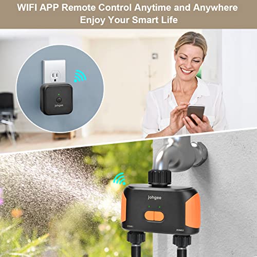 Smart WiFi Water Timer with Separate 2 Outlet, Dual WiFi Sprinkler Timer Outdoor Wireless Water Hose Timer Work with Alexa, Automatic Irrigation Timer for Garden Lawn Watering