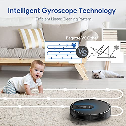 Bagotte Robot Vacuum Cleaner,4-in-1 Robot Vacuum with Mop, Carpet Automatic Boost,Gyro Navigation,Virtual Boundary, WIFI/APP/Alexa for Pet Hair Hard Floor Carpet