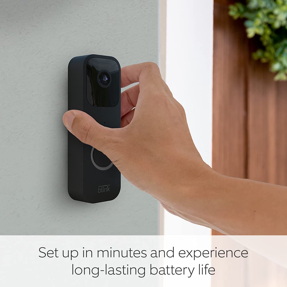 Blink Video Doorbell | Two-way audio, HD video, motion and chime app alerts, easy setup, Alexa enabled, Blink Subscription Plan Free Trial — Wired or Wireless (Black)