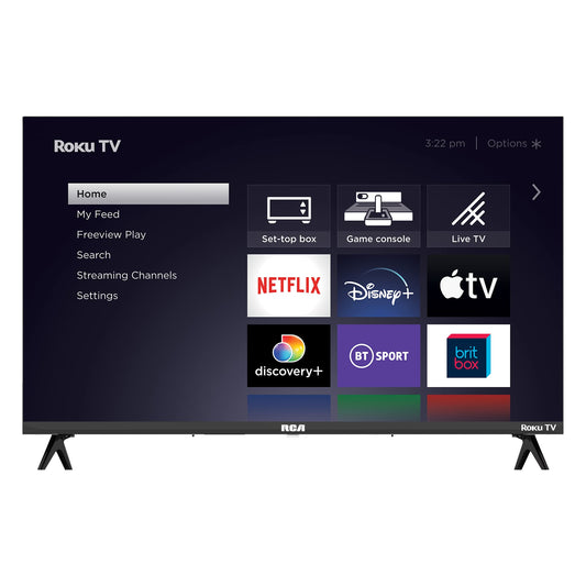 RCA Roku TV 32" Screen Smart TV, RR32HD1A TV with Apple TV+ BBC Netflix Freeview, HDR DVB-T2/T Dolby Audio 2 x HDMI 2 x USB Port, Ideal Television for Small Lounge or Kitchen