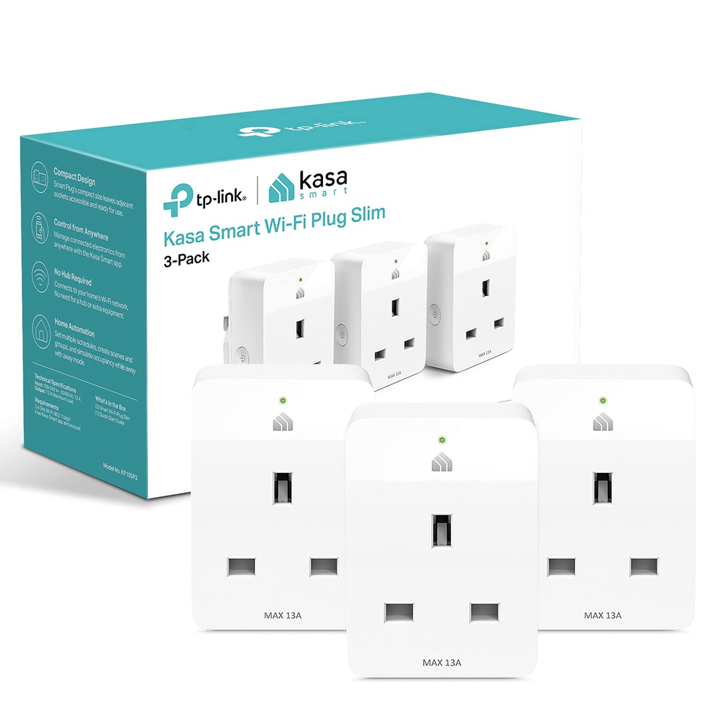 TP-Link Kasa Mini Smart Plug, WiFi Outlet, Works with Amazon Alexa(Echo and Echo Dot), Google Home and Samsung SmartThings, Wireless Smart Socket (KP105P3), Certified for Humans Device