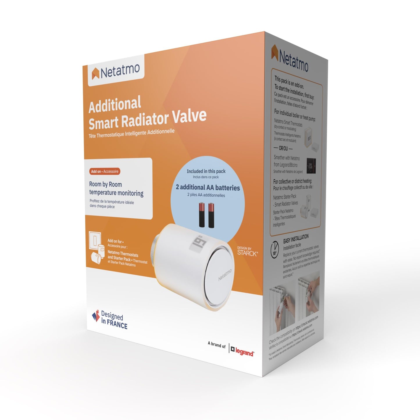 Netatmo Additional Smart Radiator Valve, Room control, Save Heating Costs, Add-on for Netatmo Thermostat and for collective or district heating, 2 add. batteries, works with voice assistants, NAV -AMZ