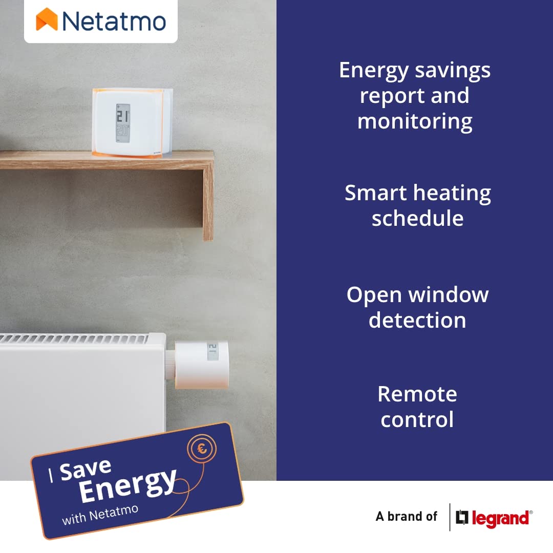 Netatmo Additional Smart Radiator Valve, Room control, Save Heating Costs, Add-on for Netatmo Thermostat and for collective or district heating, 2 add. batteries, works with voice assistants, NAV -AMZ
