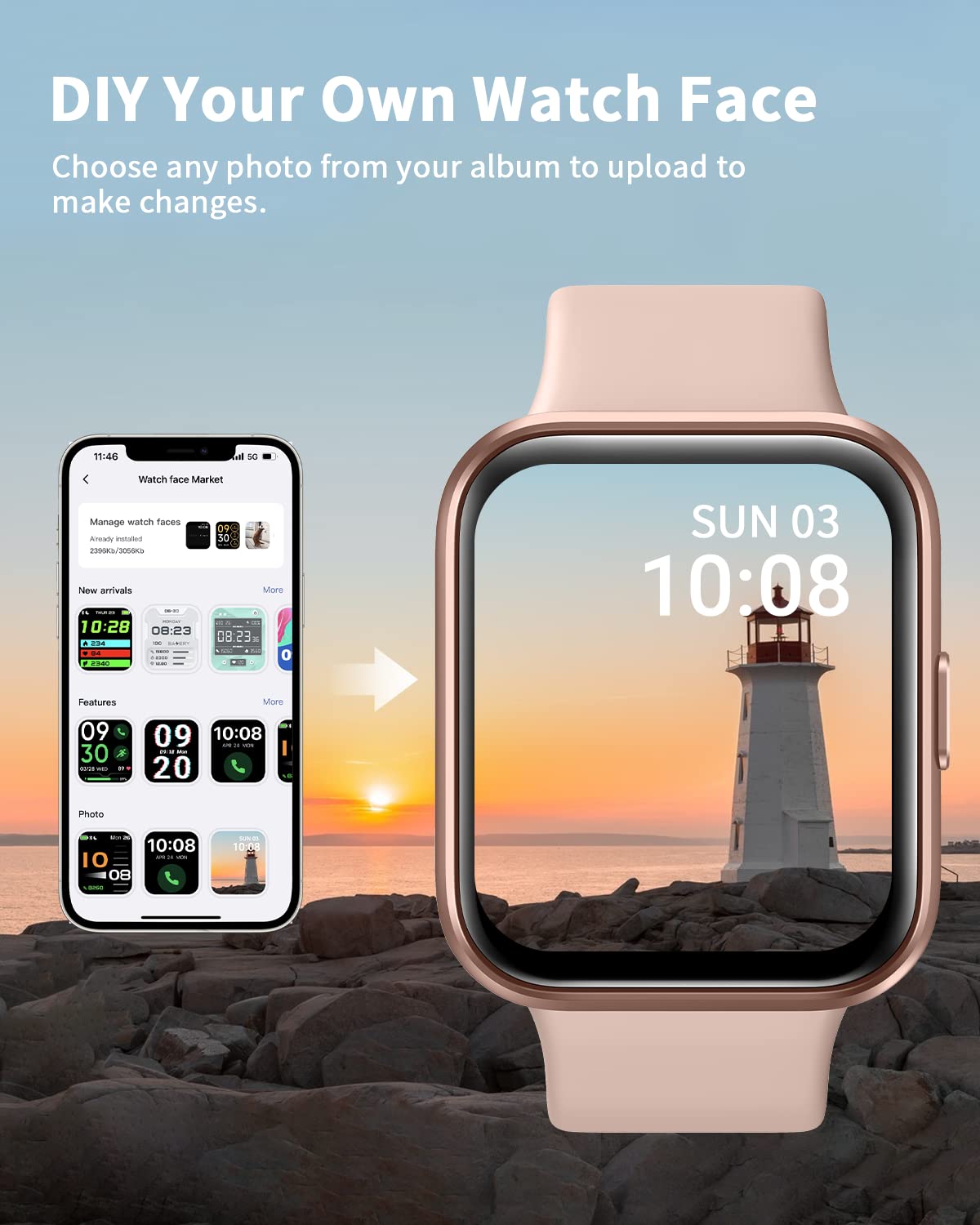 Smart Watch for Women(Answer/Make Call), Alexa Built-in 1.7" Touch Screen Fitness Watch with SpO2 Heart Rate Sleep Monitor, 60 Sports, IP68 Waterproof Step Counter Ladies Smartwatch for iPhone Android