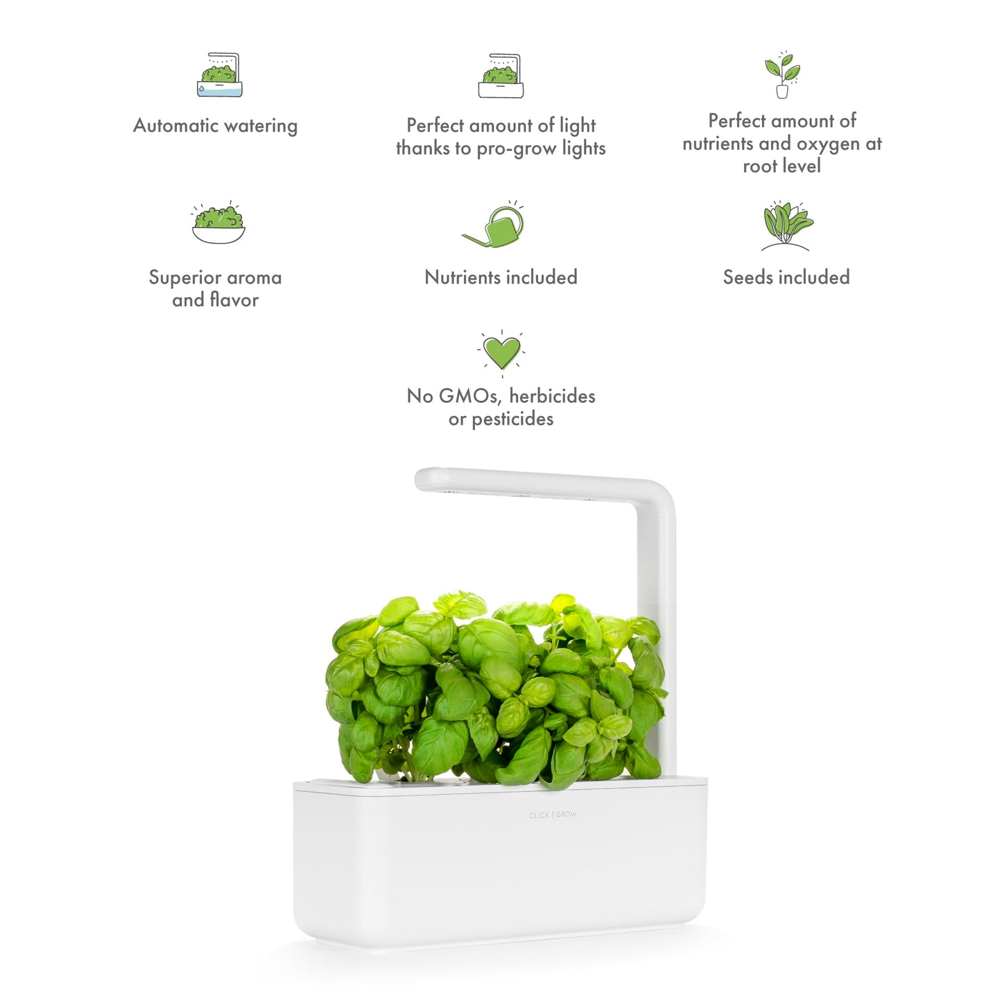 Click & Grow Indoor Herb Garden Kit with Grow Light | Smart Garden for Home Kitchen Windowsill | Easier than Hydroponics Growing System | Vegetable Gardening Starter (3 Basil Pods included), Grey