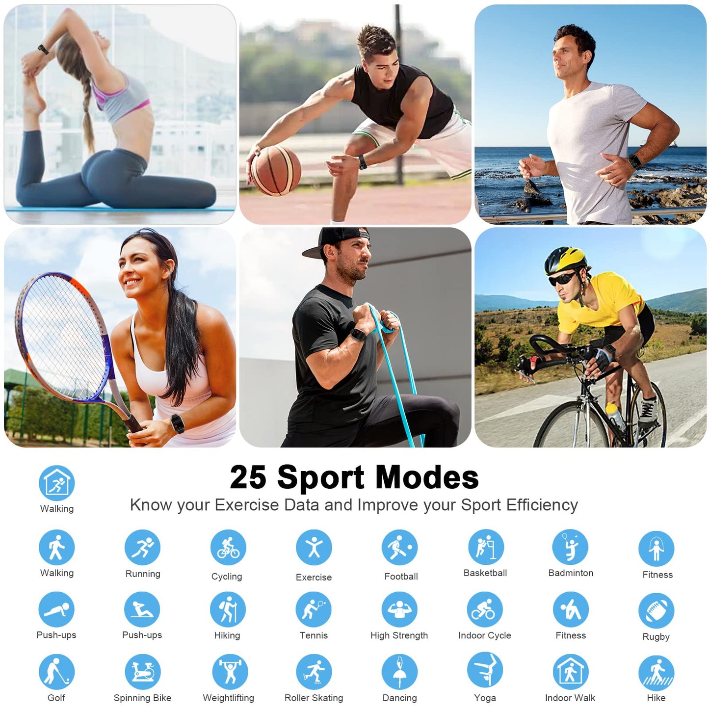 Smart Watch for Men Women, 1.69" Fitness Watch with Heart Rate Sleep Monitor/Step Counter, 2024 Fitness Tracker Smartwatch with 25 Sports Modes, IP68 Waterproof Activity Trackers for iOS Android-Black