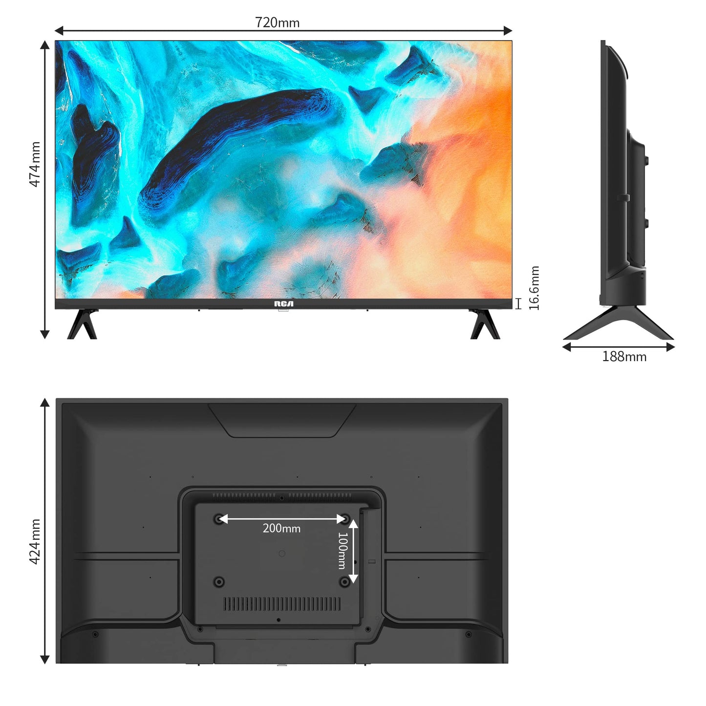 RCA Roku TV 32" Screen Smart TV, RR32HD1A TV with Apple TV+ BBC Netflix Freeview, HDR DVB-T2/T Dolby Audio 2 x HDMI 2 x USB Port, Ideal Television for Small Lounge or Kitchen