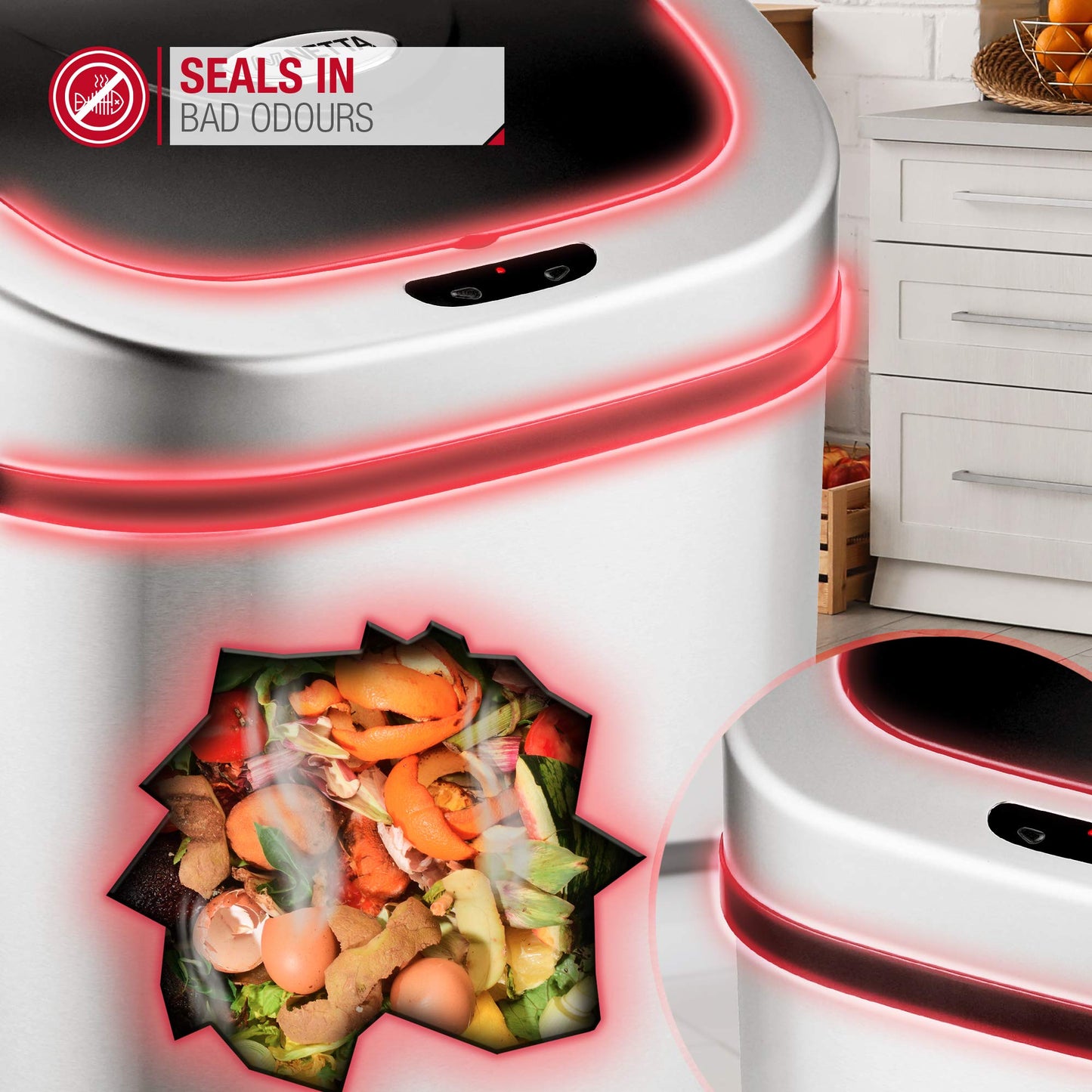 NETTA 80L Kitchen Recycling Sensor Bin – Large Touch-Free Automatic Motion Sensor Waste Rubbish Bin, Dustbin, Trash Can – Stainless Steel Finish – 80 Litre – Silver