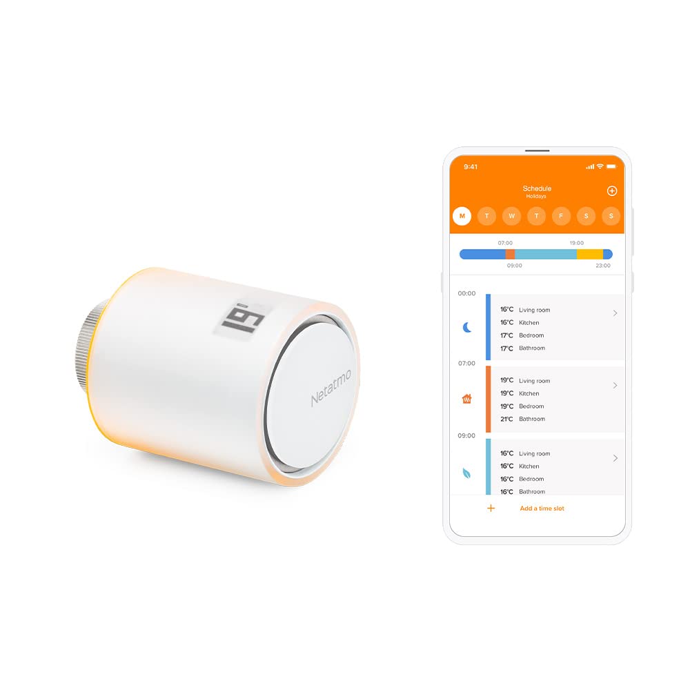 Netatmo Additional Smart Radiator Valve, Room control, Save Heating Costs, Add-on for Netatmo Thermostat and for collective or district heating, 2 add. batteries, works with voice assistants, NAV -AMZ