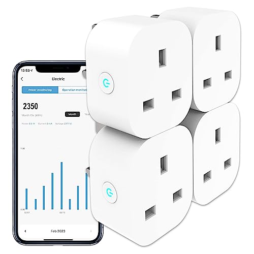 ANTELA Smart Plug with Energy Monitoring, Alexa Voice Control, 2,4GHz WiFi Plug, Smart Life APP Wireless Remote Control and Timer Function, Work with Alexa and Google Home, 13A (4 Packs)