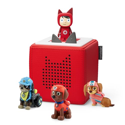 tonies Toniebox Paw Patrol Bundle Incl. 1 Creative and 3 Characters: Rex, Zuma and Liberty, Kids Gifts, Screen-Free Audiobooks and Kids Music Player, Early Development & Activity Toys, Red