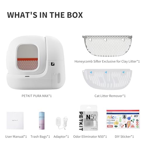 PETKIT Self Cleaning Cat Litter Tray, PURA MAX Automatic Cat Litter Box with N50, 76L Extra Large Capacity, APP Control, Safety Protection, Smart Robot Litter Box for Multiple Cats