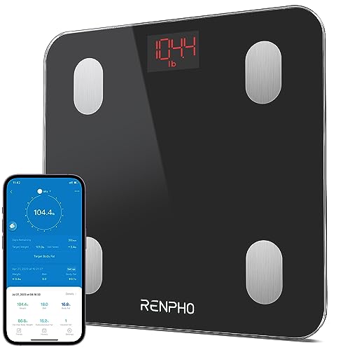 Bluetooth Body Fat Scale, RENPHO Digital Smart Bathroom Weight Scales for Body Composition Analyzer with Smartphone App, 13 Body Composition Measurements for Fitness, Black, Elis 1