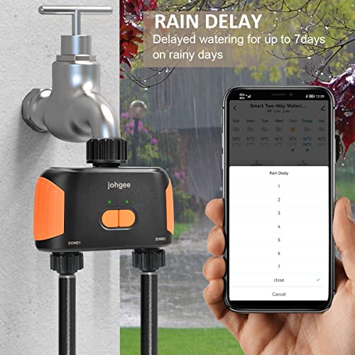 Smart WiFi Water Timer with Separate 2 Outlet, Dual WiFi Sprinkler Timer Outdoor Wireless Water Hose Timer Work with Alexa, Automatic Irrigation Timer for Garden Lawn Watering