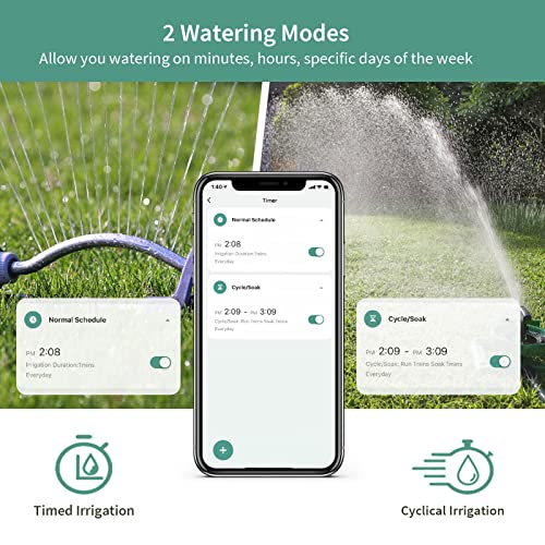 WiFi Water Timer, Diivoo Smart Irrigation Sprinkler Timer with 2 Watering Modes, Compatible with Alexa and Google Home via WiFi Hub for Garden Lawn