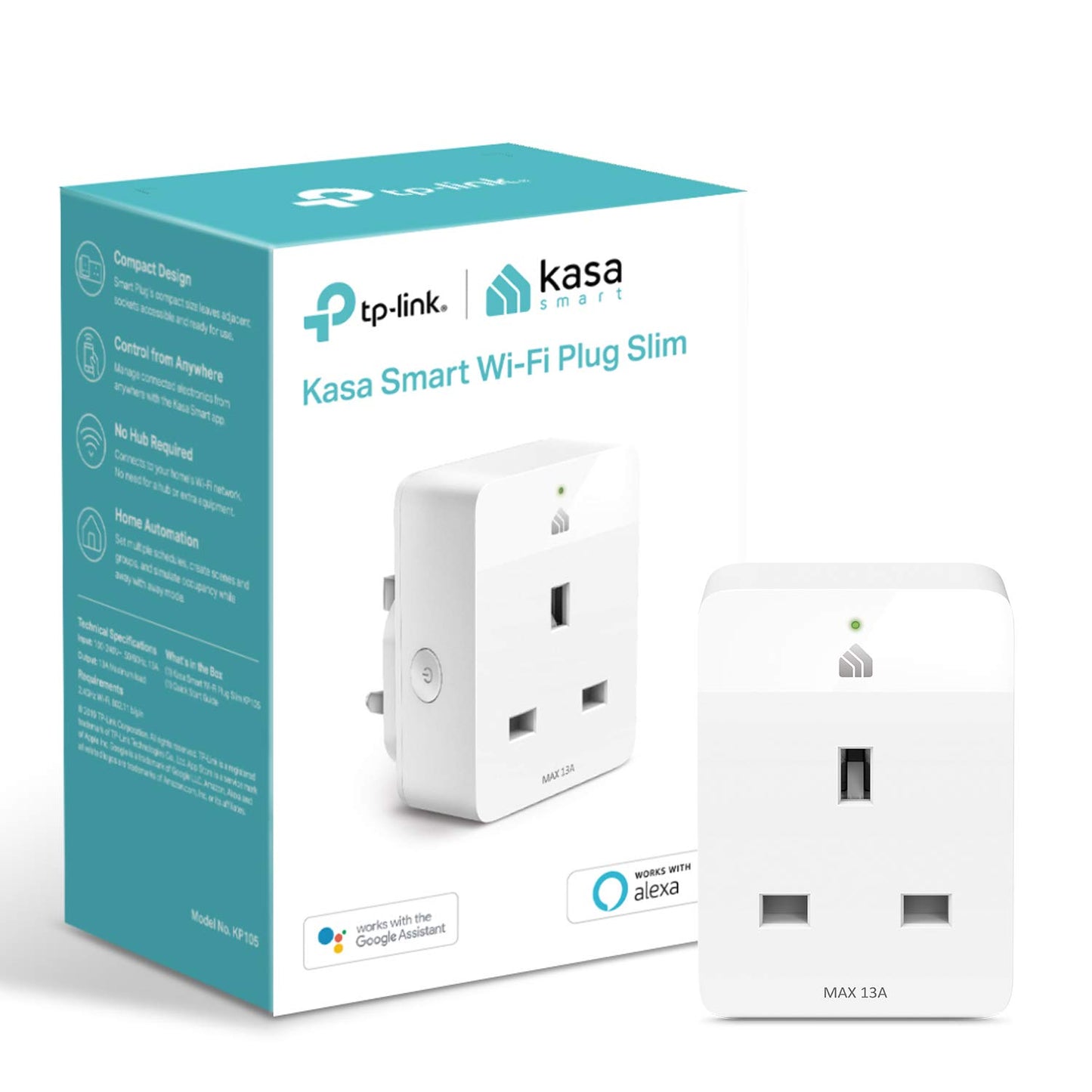 TP-Link Kasa Mini Smart Plug, Max 13A,Wi-Fi Outlet, Works with Amazon Alexa, Google Home and Samsung SmartThings, Wireless Smart Socket (KP105), A Certified for Humans Device