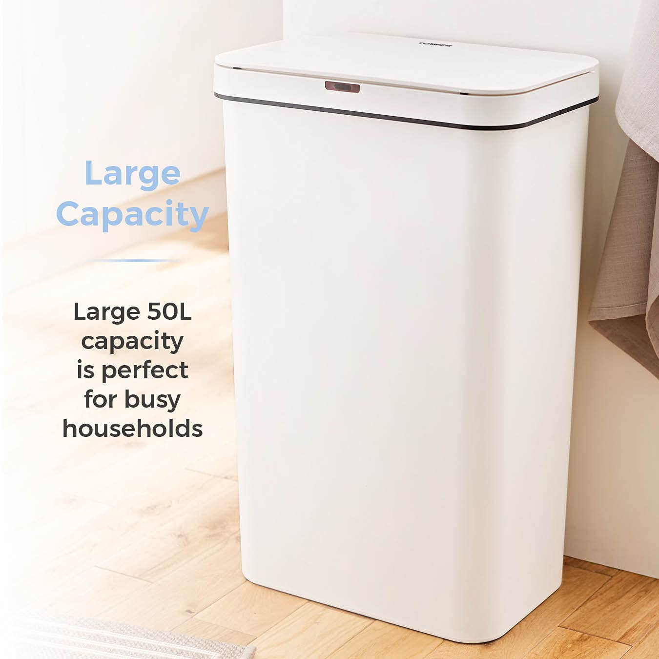 Tower T838005W Sensor Bin with Retainer Ring, Battery-Operated, 50L, White