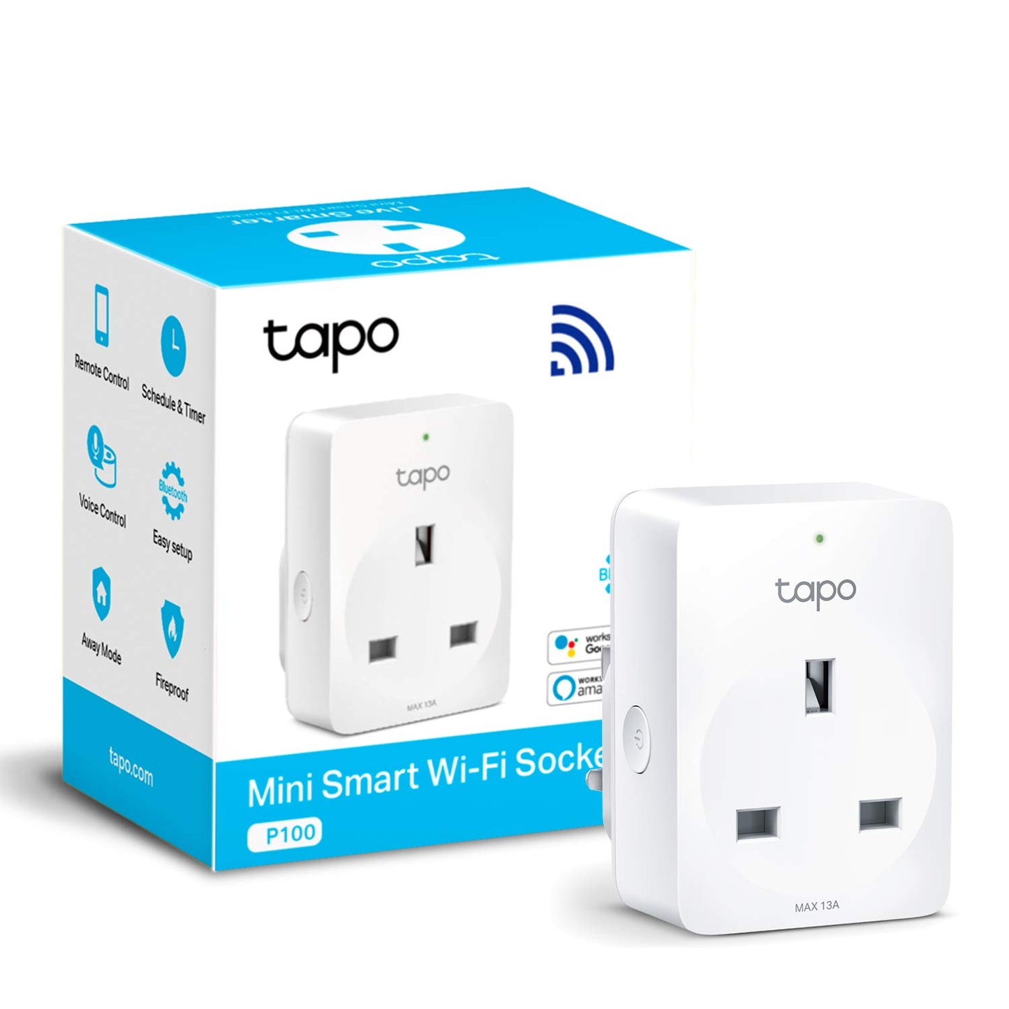 Tapo Smart Plug Wi-Fi Outlet, Works with Amazon Alexa &Google Home,Max 13A Wireless Smart Socket, Device Sharing, Without Energy Monitoring, No Hub Required (Tapo P100)