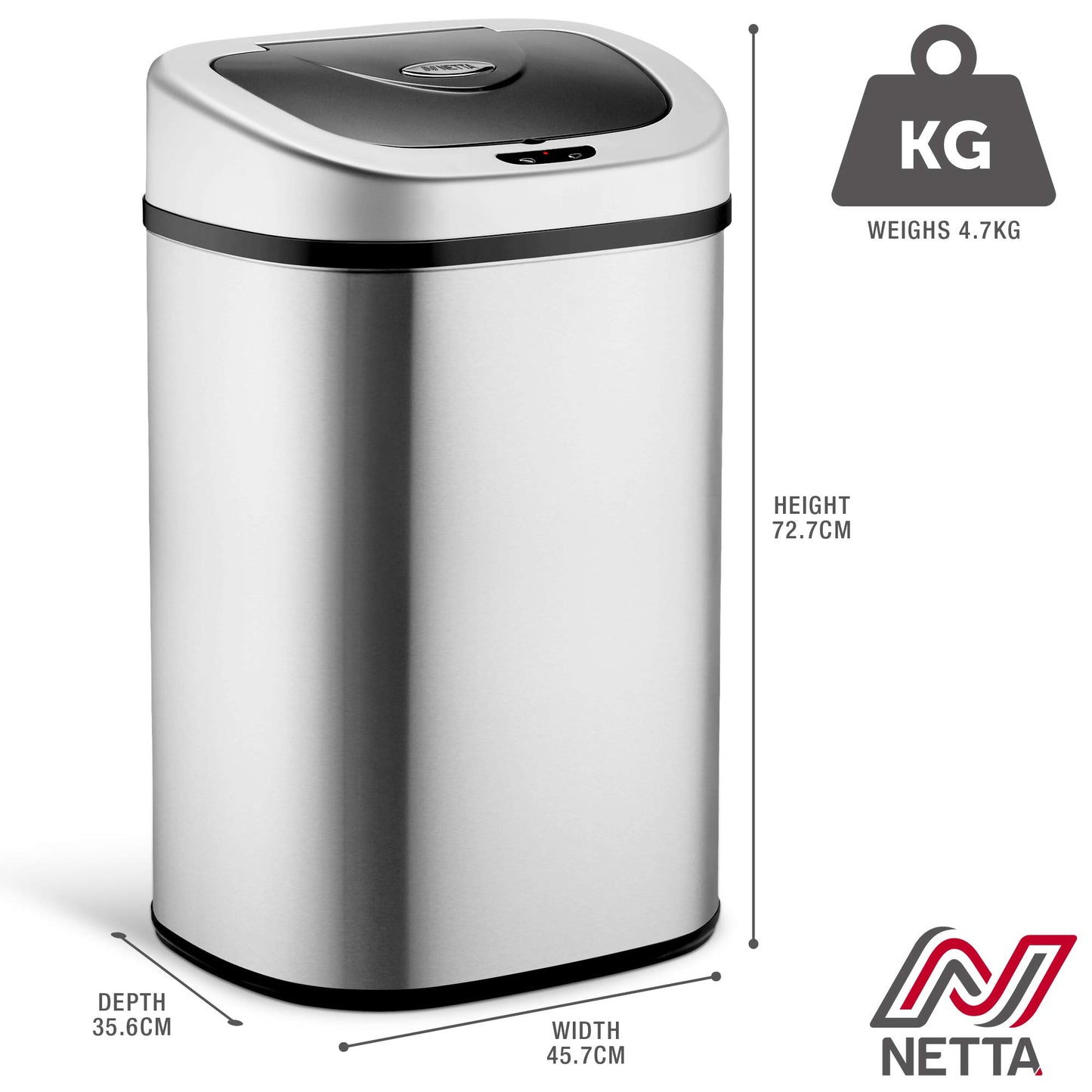 NETTA 80L Kitchen Recycling Sensor Bin – Large Touch-Free Automatic Motion Sensor Waste Rubbish Bin, Dustbin, Trash Can – Stainless Steel Finish – 80 Litre – Silver