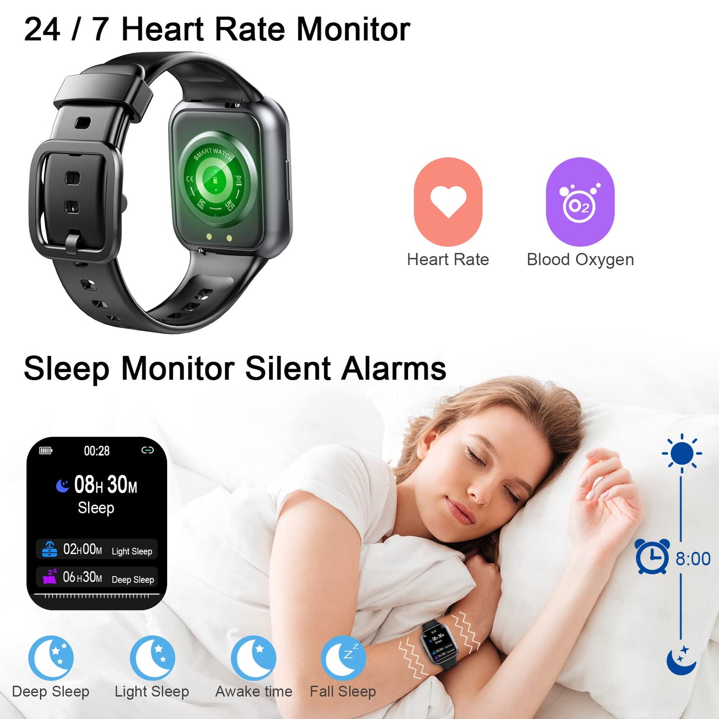 Smart Watch for Men Women, 1.69" Fitness Watch with Heart Rate Sleep Monitor/Step Counter, 2024 Fitness Tracker Smartwatch with 25 Sports Modes, IP68 Waterproof Activity Trackers for iOS Android-Black