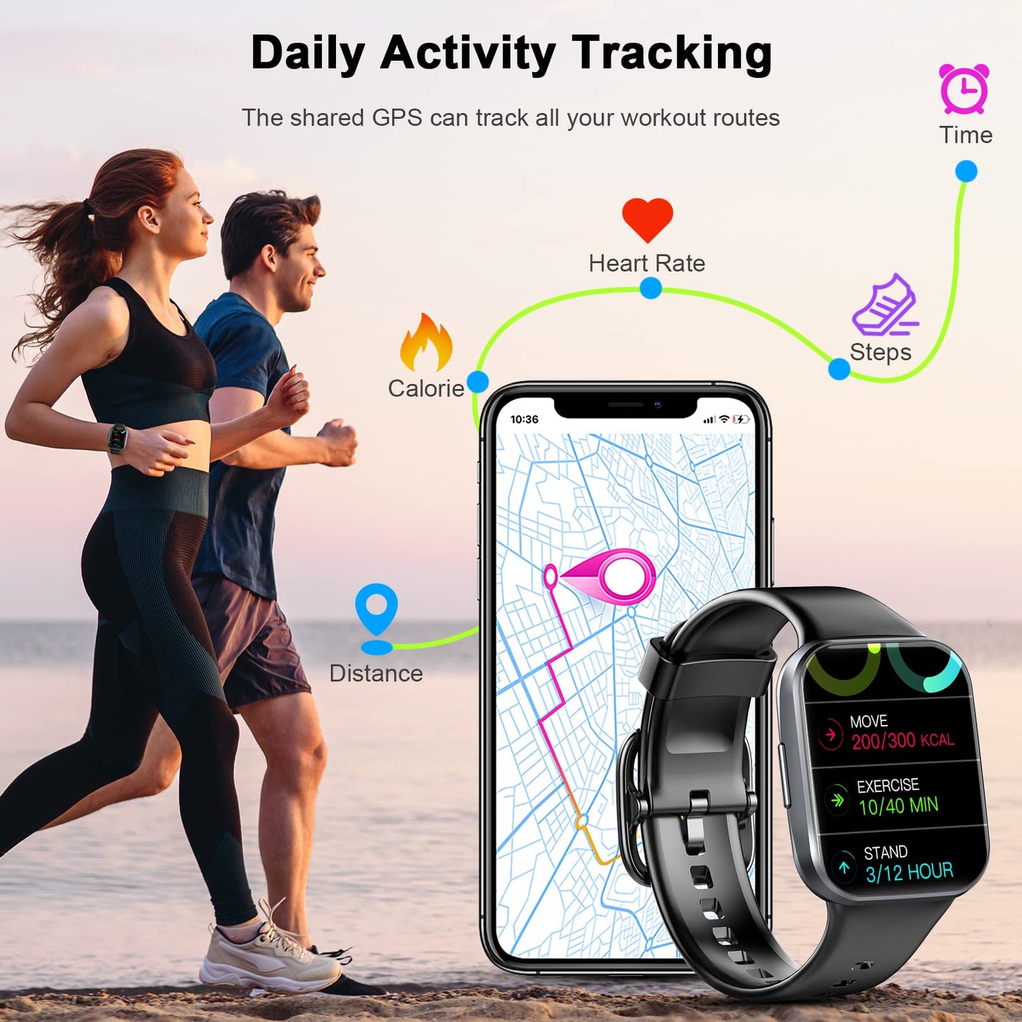 Smart Watch for Men Women, 1.69" Fitness Watch with Heart Rate Sleep Monitor/Step Counter, 2024 Fitness Tracker Smartwatch with 25 Sports Modes, IP68 Waterproof Activity Trackers for iOS Android-Black