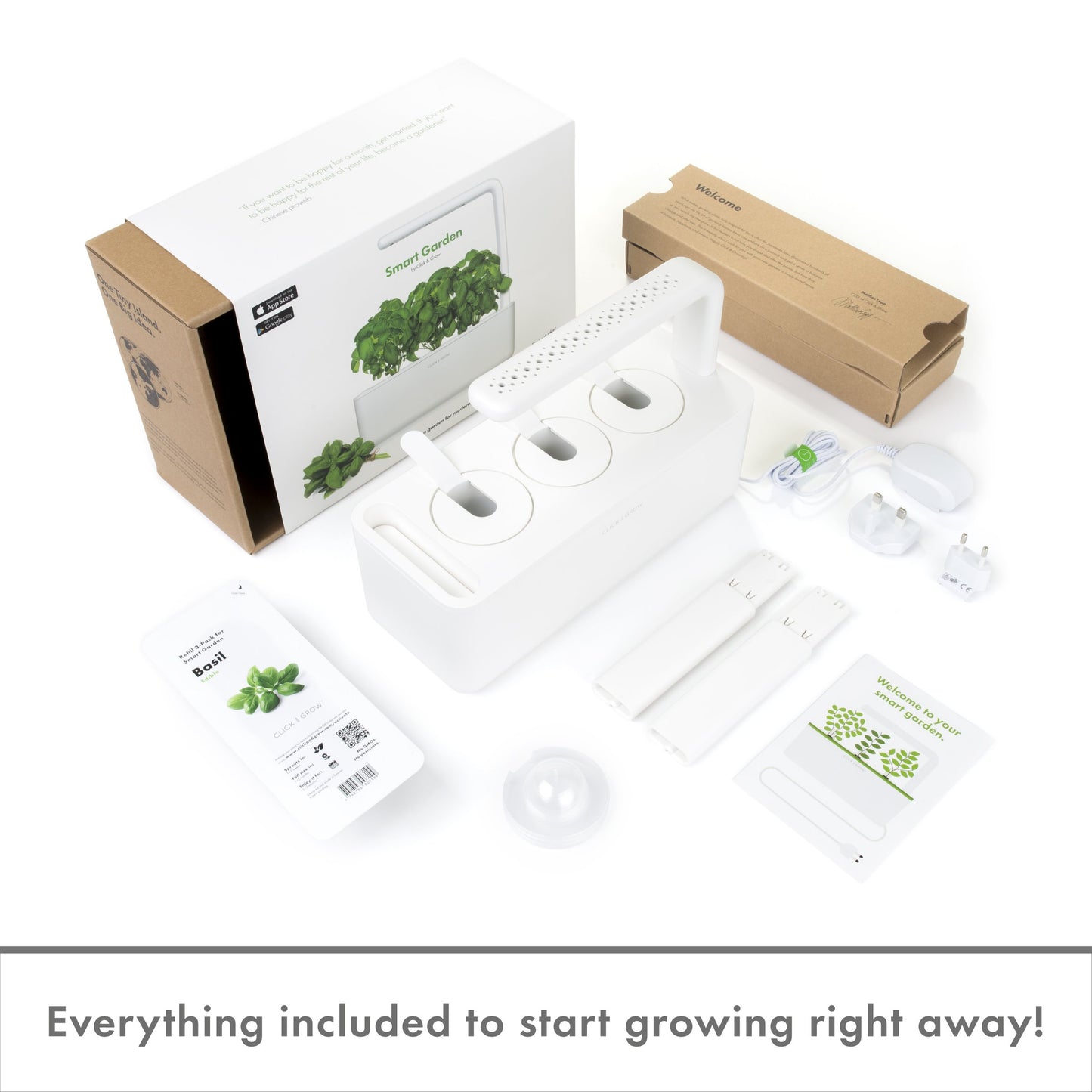 Click & Grow Indoor Herb Garden Kit with Grow Light | Smart Garden for Home Kitchen Windowsill | Easier than Hydroponics Growing System | Vegetable Gardening Starter (3 Basil Pods included), Grey